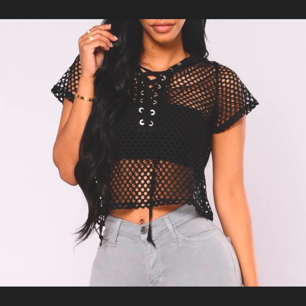Black fishnet crop top